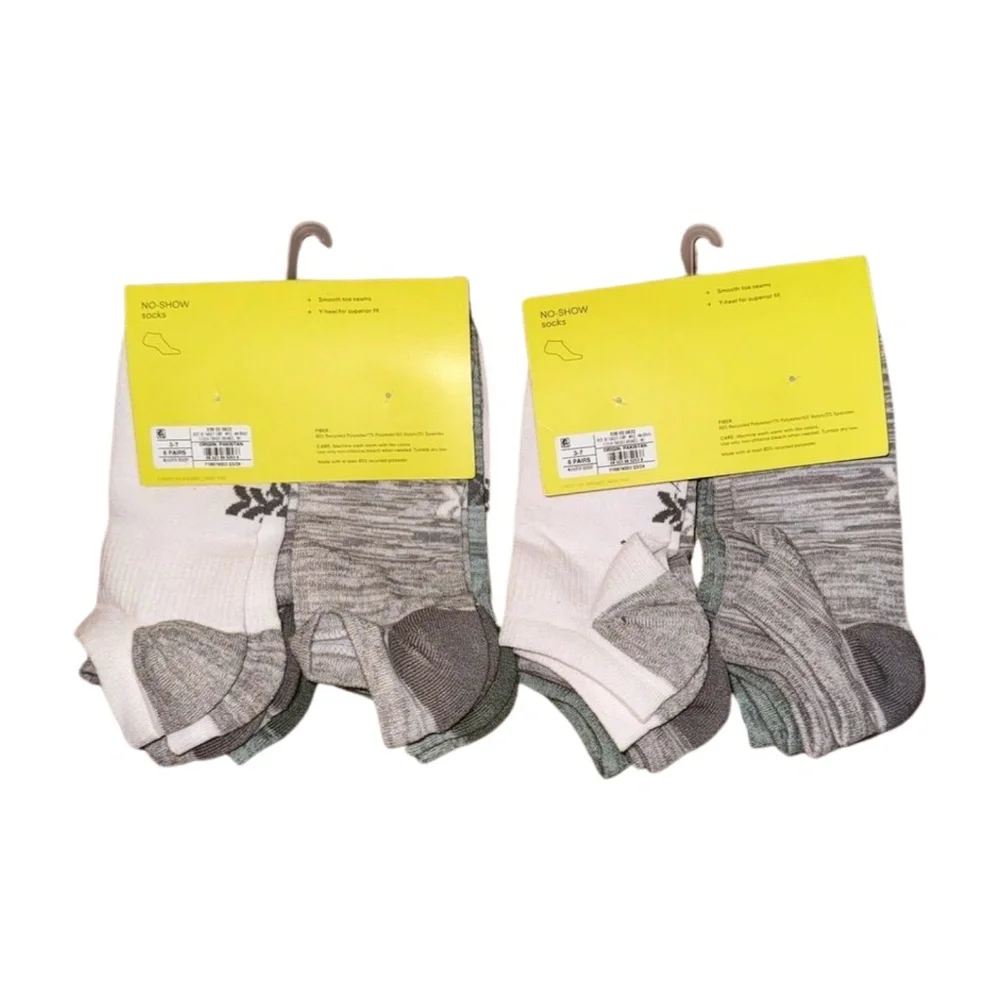 All in Motion Kids No Show Socks Bundle (2 Packs / 12 Pairs) Size L 3–7